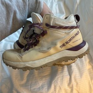 The North Face Cream Hiking Shoes with Purple Laces
